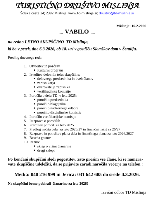 vabilo TD Mislinja